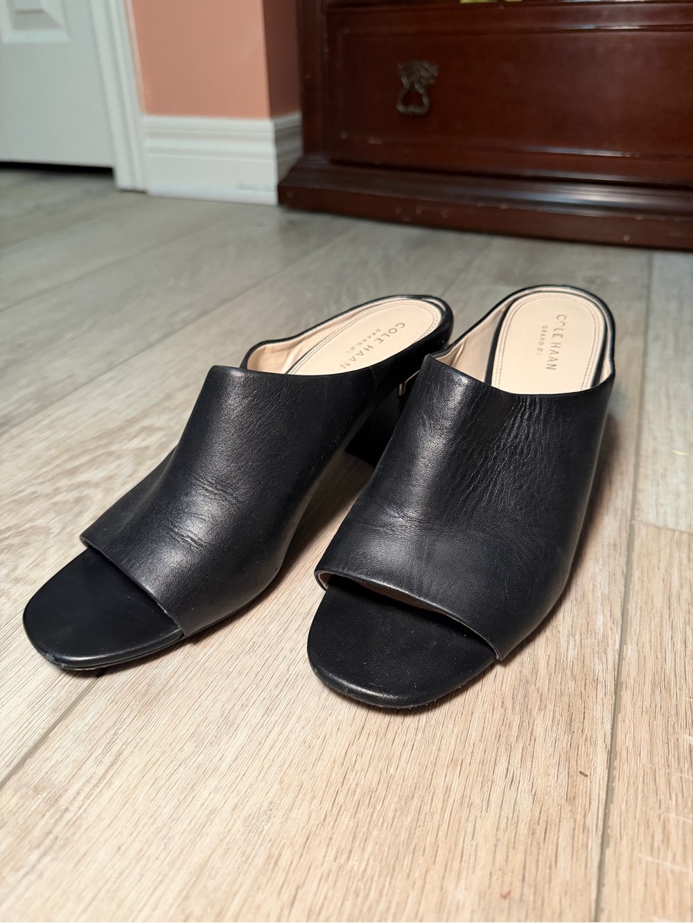 Cole Haan Black Leather Open-Toe Mule Sandals
